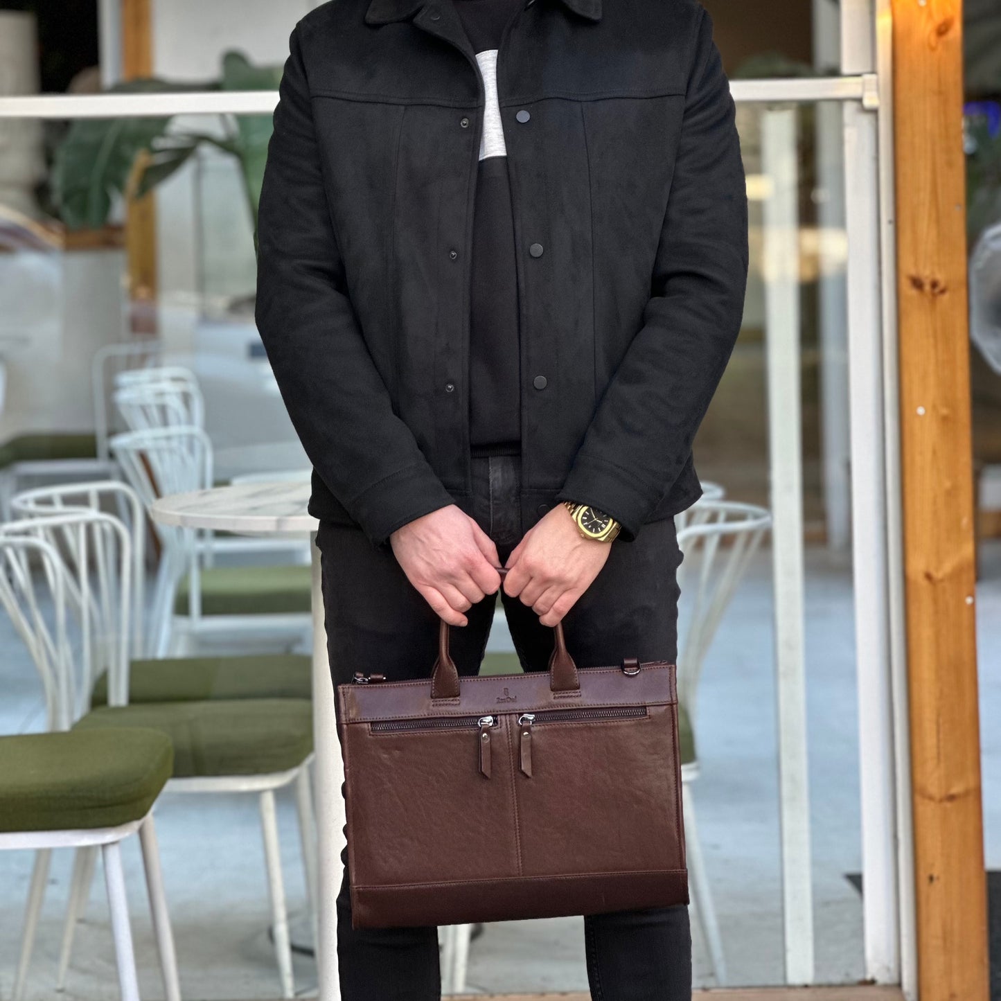 Deri Briefcase Evrak Çantası - Kahve