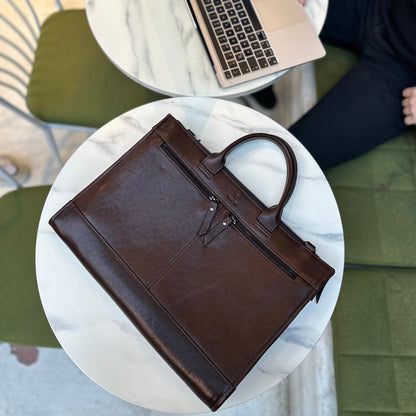 Deri Briefcase Evrak Çantası - Kahve